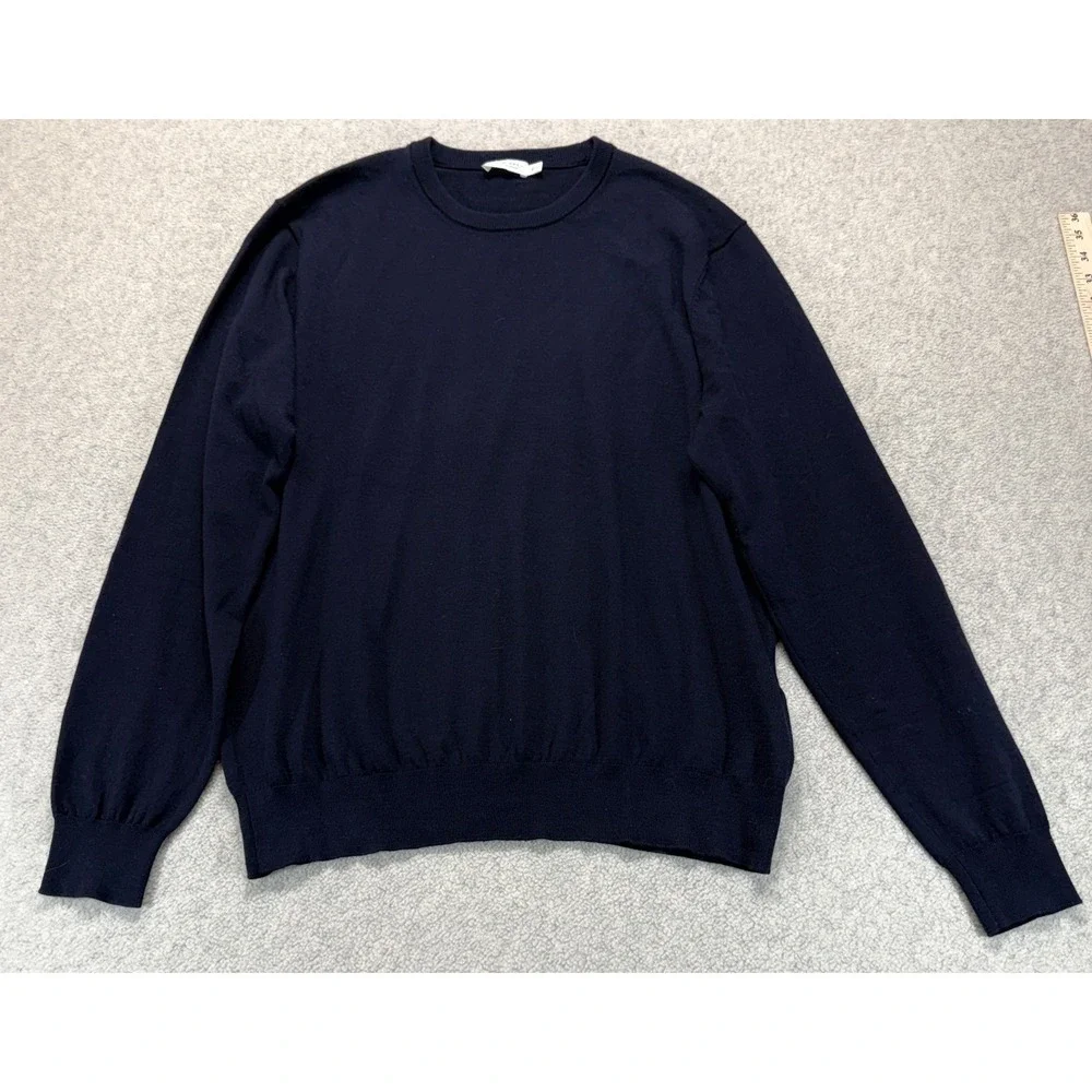 Suitsupply Mens Merino Wool Sweater Navy Blue Crew Neck Pullover Long Sleeve XL